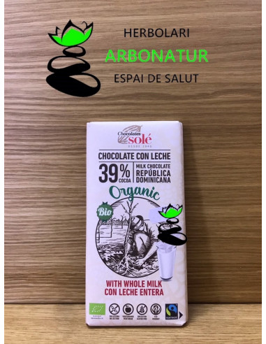 CHOCOLATE CON LECHE 39 % CACAO ECO  SIN GLUTEN 100 Gr. CHOCOLATES SOLÉ