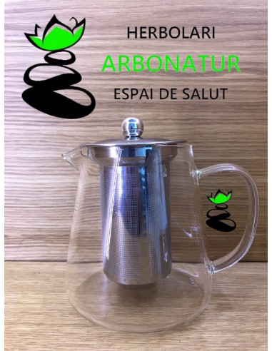 TETERA BOROSILICATO CON FILTRO Y TAPA DE ACERO  AMATISTA 750 ML.