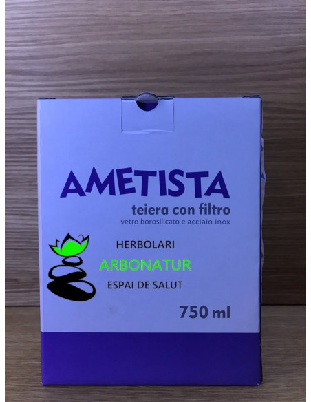 TETERA BOROSILICATO CON FILTRO Y TAPA DE ACERO  AMATISTA 750 ML.