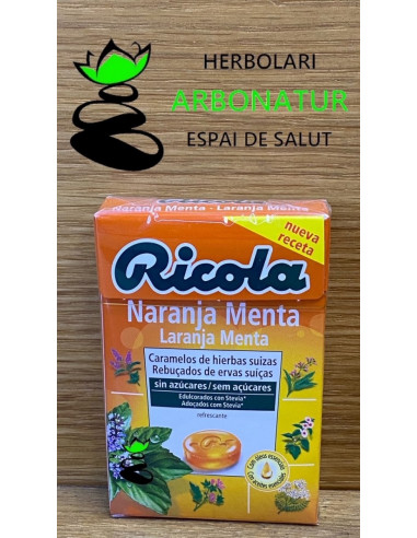 CARAMELO RICOLA MENTA NARANJA 50 Gr (sin azucar)