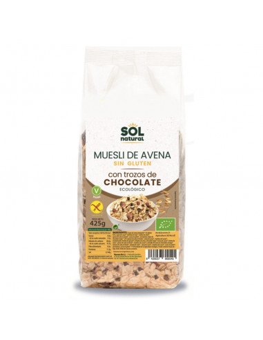 MUESLI DE AVENA ECO SIN GLUTEN CON TROZOS DE CHOCOLATE 425 Gr. SOL NATURAL