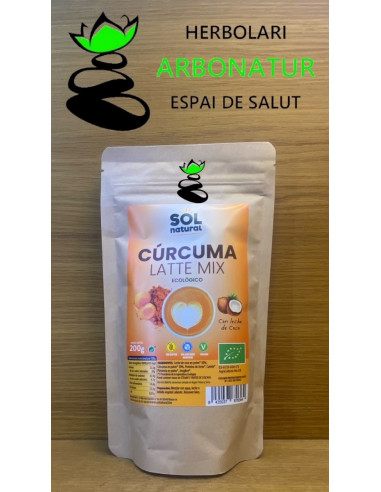 CURCUMA LATTE MIX CON LECHE DE COCO BIO SIN GLUTEN 200 Gr SOL NATURAL