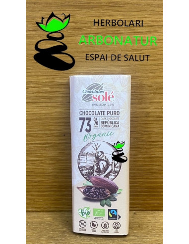 CHOCOLATINA CHOCOLATE NEGRO 73% BIO 25 Gr.  SIN GLUTEN  CHOCOLATES SOLÉ