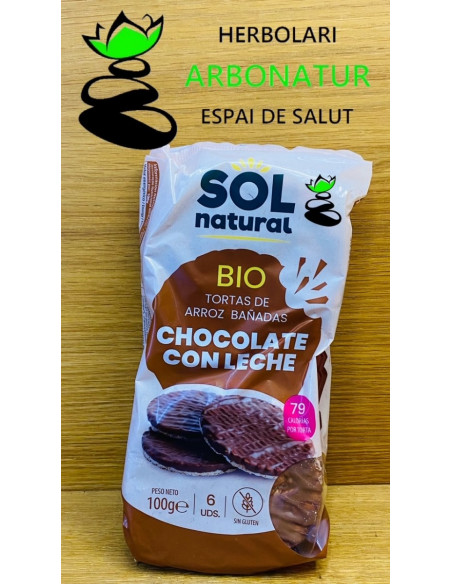 BIO TORTAS DE ARROZ BAÑADAS CON CHOCOLATE CON LECHE SIN GLUTEN 100 GR. SOL NATURAL